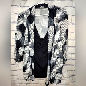 Black & white blouse with attached top inside, size 1X